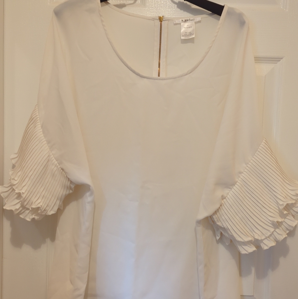 K Jordan Top Womens 2X White Ruffle Sleeve Dramatic Boho